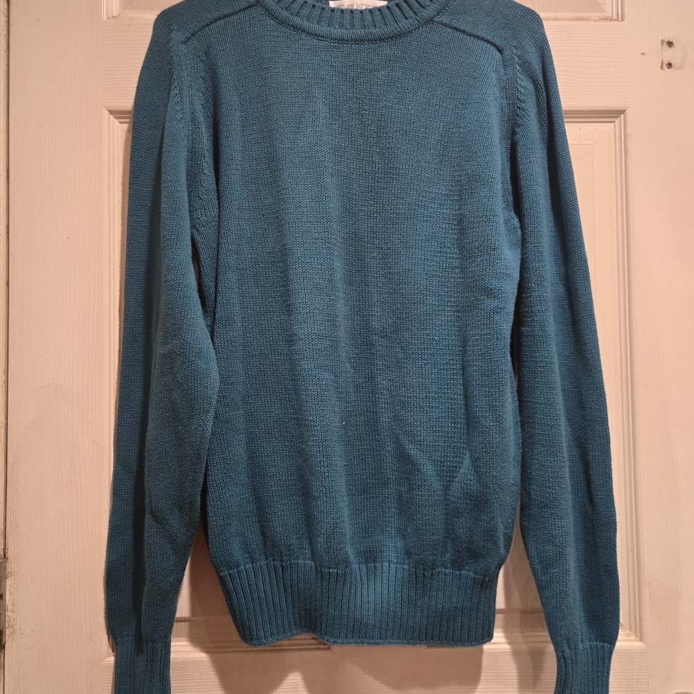 Royal Knight Womens Cotton Knit Sweater. Size Medium. Teal. Long Sleeve.